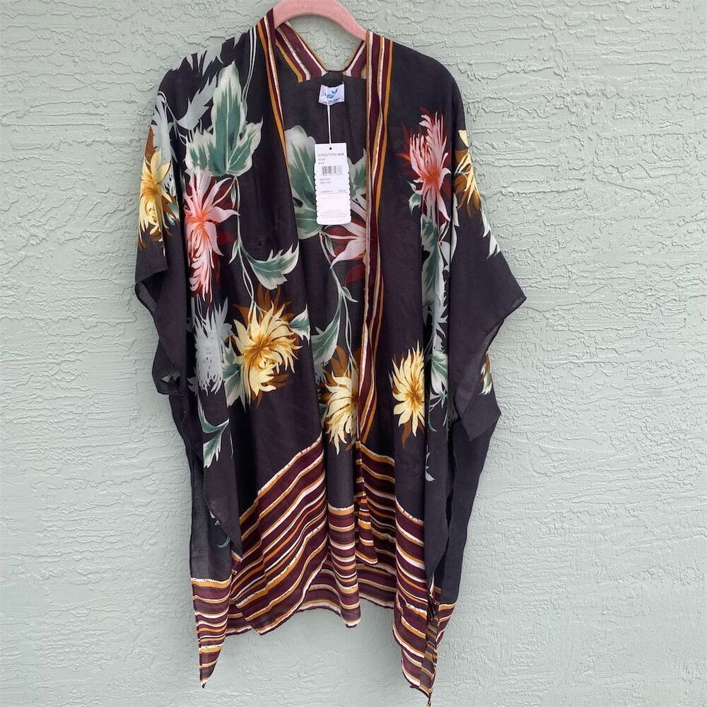 Save the Ocean Women's Multicolor Striped Leaf Kaftan One Size